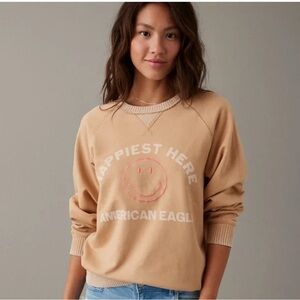 ❥𝗔𝗘𝗢: Happiest Here Crewneck Sweater - Light Blue